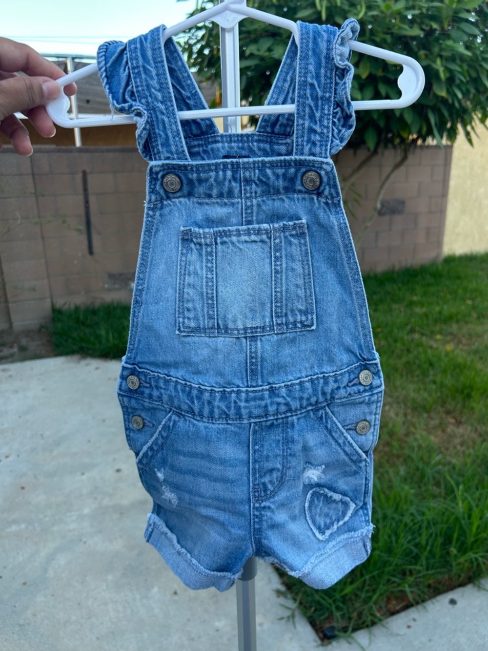 GAP Blue Denim Shortall Overalls with Heart Detail